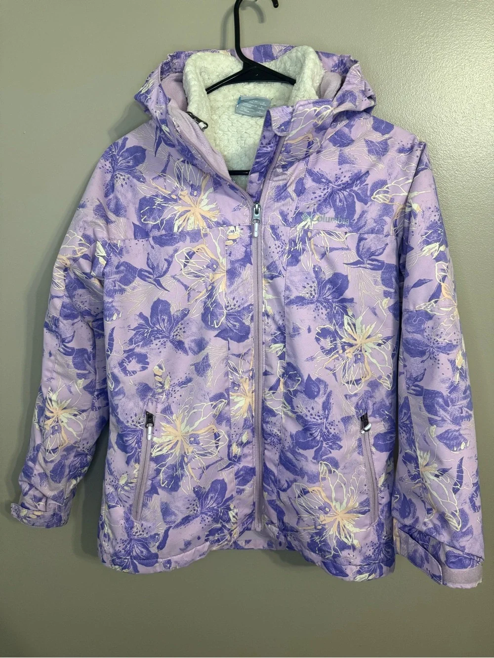 Columbia Arctic Trip III Fleece Interchange Jacket Lavender Floral Girls L 14/16